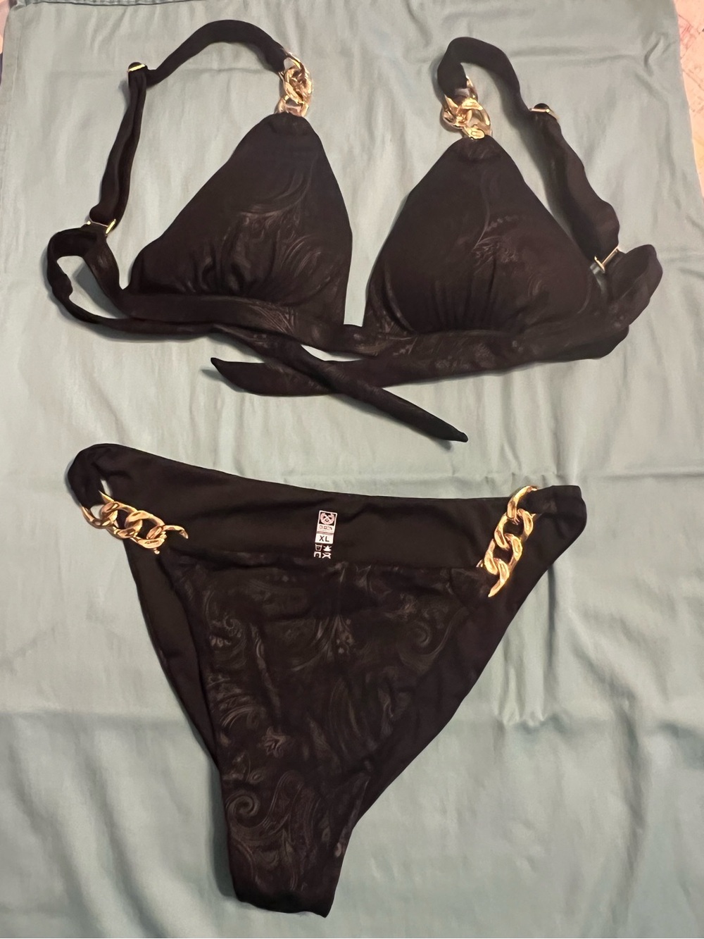Dixxon Black Paisley Gold Chain-Accent Bikini Set